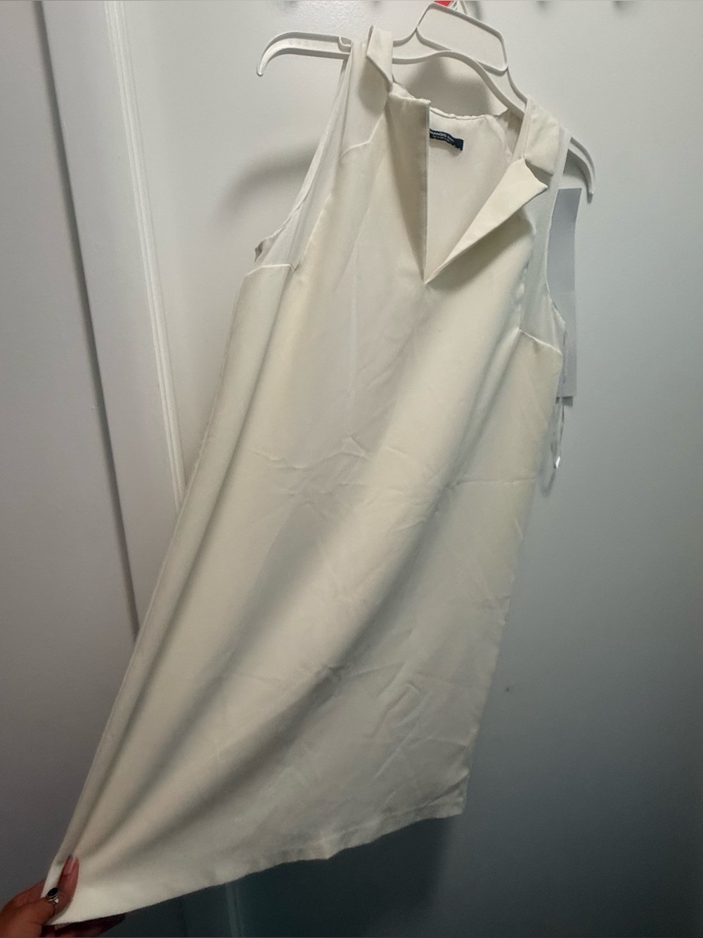 Mango Basics White Sleeveless V-Neck Collared Shift Mini Dress Size M
